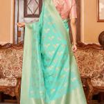 Proficient Turquoise Banarasi Satin Silk Saree With Palimpsest Blouse