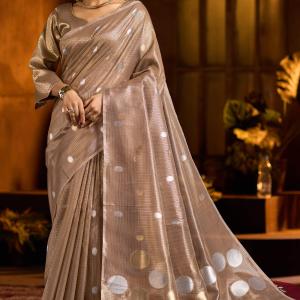 Flameboyant Brown Soft Banarasi Tissue Silk Saree With Propinquity Blouse Piece