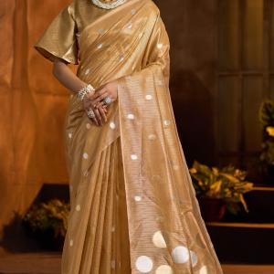 Intricate Golden Soft Banarasi Tissue Silk Saree With Exceptional Blouse Piece