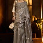 Profuse Grey Soft Banarasi Tissue Silk Saree With Radiant Blouse Piece