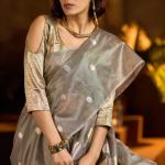 Profuse Grey Soft Banarasi Tissue Silk Saree With Radiant Blouse Piece