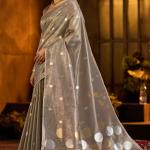 Profuse Grey Soft Banarasi Tissue Silk Saree With Radiant Blouse Piece