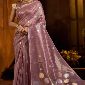 Fantabulous Lavender Soft Banarasi Tissue Silk Saree With Panache Blouse Piece