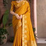 Opulent Mustard Pure Zari Weaving Banarasi Silk Saree With Lassitude Blouse Piece