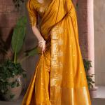 Opulent Mustard Pure Zari Weaving Banarasi Silk Saree With Lassitude Blouse Piece