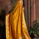 Opulent Mustard Pure Zari Weaving Banarasi Silk Saree With Lassitude Blouse Piece