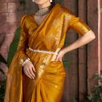 Opulent Mustard Pure Zari Weaving Banarasi Silk Saree With Lassitude Blouse Piece