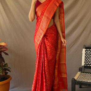 Gossamer Red Patola Silk Saree with Magnificat Blouse Piece