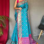 Whimsical Rama Patola Silk Saree with Amazing Blouse Piece