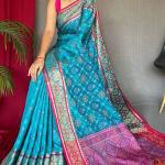 Whimsical Rama Patola Silk Saree with Amazing Blouse Piece