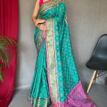 Serendipity Turquoise Patola Silk Saree with Luxuriant Blouse Piece