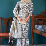 Scintillating Grey Cotton Silk Saree With Blooming Blouse Piece