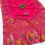 Snazzy Dark Pink Nylon Dola Pashmina Saree With Energetic Blouse Piece