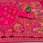 Snazzy Dark Pink Nylon Dola Pashmina Saree With Energetic Blouse Piece