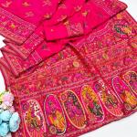 Snazzy Dark Pink Nylon Dola Pashmina Saree With Energetic Blouse Piece