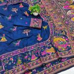 Scrumptious Navy Blue Nylon Dola Pashmina Saree With Felicitous Blouse Piece