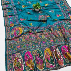 Mellifluous Rama Nylon Dola Pashmina Saree With Sensational Blouse Piece
