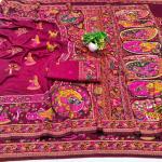 Smashing Wine Nylon Dola Pashmina Saree With Embellished Blouse Piece