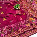 Smashing Wine Nylon Dola Pashmina Saree With Embellished Blouse Piece