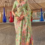 Outstanding Pista Cotton Silk Saree With Girlish Blouse Piece
