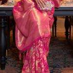 Glowing Dark Pink Soft Banarasi Silk Saree With Adorable Blouse Piece