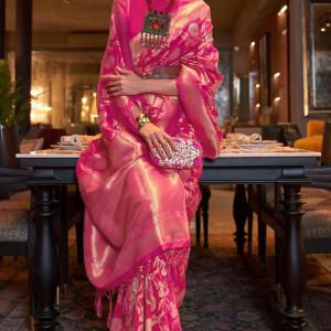 Glowing Dark Pink Soft Banarasi Silk Saree With Adorable Blouse Piece