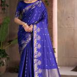 Desuetude Royal Blue Pure Zari Weaving Banarasi Silk Saree With Sumptuous Blouse Piece