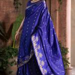 Desuetude Royal Blue Pure Zari Weaving Banarasi Silk Saree With Sumptuous Blouse Piece