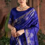 Desuetude Royal Blue Pure Zari Weaving Banarasi Silk Saree With Sumptuous Blouse Piece