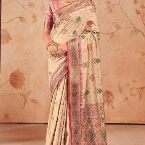 Panache Beige Patola Silk Saree with Fancifull Blouse Piece