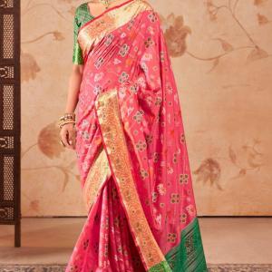 Resonant Pink Patola Silk Saree with Excellent Blouse Piece