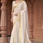 Sumptuous Off White Cotton Silk Saree With Stunning Blouse Piece