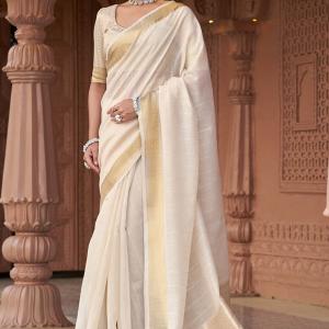 Sumptuous Off White Cotton Silk Saree With Stunning Blouse Piece