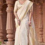 Sumptuous Off White Cotton Silk Saree With Stunning Blouse Piece