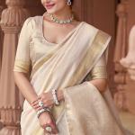 Sumptuous Off White Cotton Silk Saree With Stunning Blouse Piece