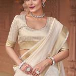 Sumptuous Off White Cotton Silk Saree With Stunning Blouse Piece