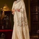 Panache Beige Handwork Linen Silk Saree With Captivating Blouse Piece