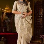 Panache Beige Handwork Linen Silk Saree With Captivating Blouse Piece