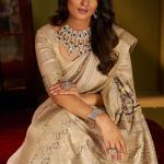 Panache Beige Handwork Linen Silk Saree With Captivating Blouse Piece