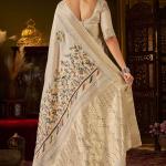 Panache Beige Handwork Linen Silk Saree With Captivating Blouse Piece