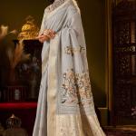 Moiety Grey Handwork Linen Silk Saree With Vivacious Blouse Piece
