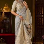 Moiety Grey Handwork Linen Silk Saree With Vivacious Blouse Piece