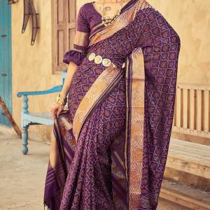 Mesmerising Purple Soft Banarasi Silk Saree With Glamorous Blouse Piece
