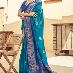 Scintilla Blue Soft Banarasi Silk Saree With Girlish Blouse Piece