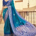 Scintilla Blue Soft Banarasi Silk Saree With Girlish Blouse Piece