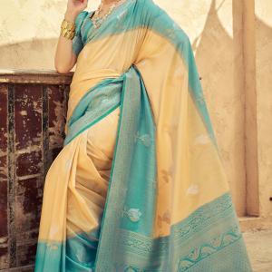 Gorgeous Peach Soft Banarasi Silk Saree With Trendy Blouse Piece