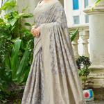 Supernal Grey Lucknowi Silk Saree With Glittering Blouse Piece