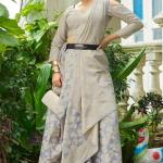 Supernal Grey Lucknowi Silk Saree With Glittering Blouse Piece