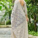 Supernal Grey Lucknowi Silk Saree With Glittering Blouse Piece