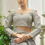Supernal Grey Lucknowi Silk Saree With Glittering Blouse Piece